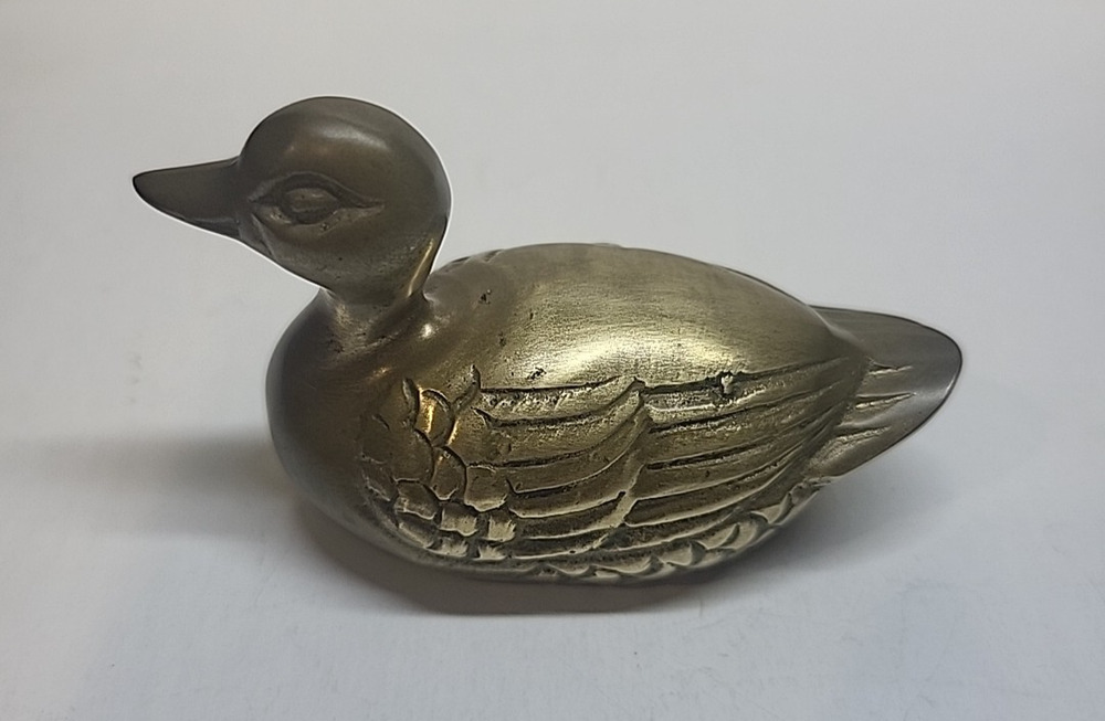 VTG Mid Century Modern SOLID BRASS DUCK FIGURINE Paperweight 3 x 2 x 1.5" 11 oz